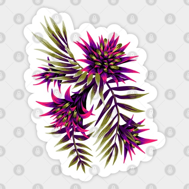 Fasciata Tropical Floral - Purple / Gold Sticker by andreaalice